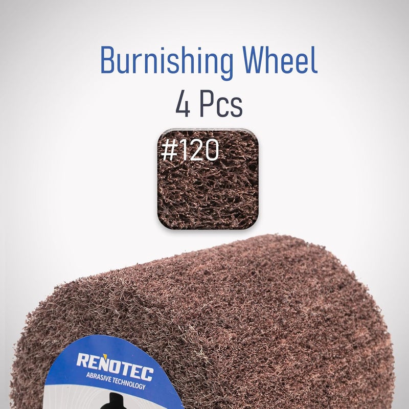 RENOTEC 4" Non-Woven Wheel, Pack of 4, 100x100mm, Medium Grit 120, A/O, for Polishing Burnishing Machine - Image 3